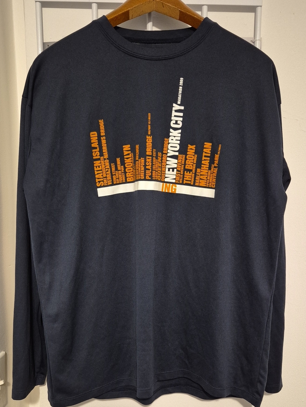 Asics Navy Long-Sleeve Graphic Tee with Orange and White Print